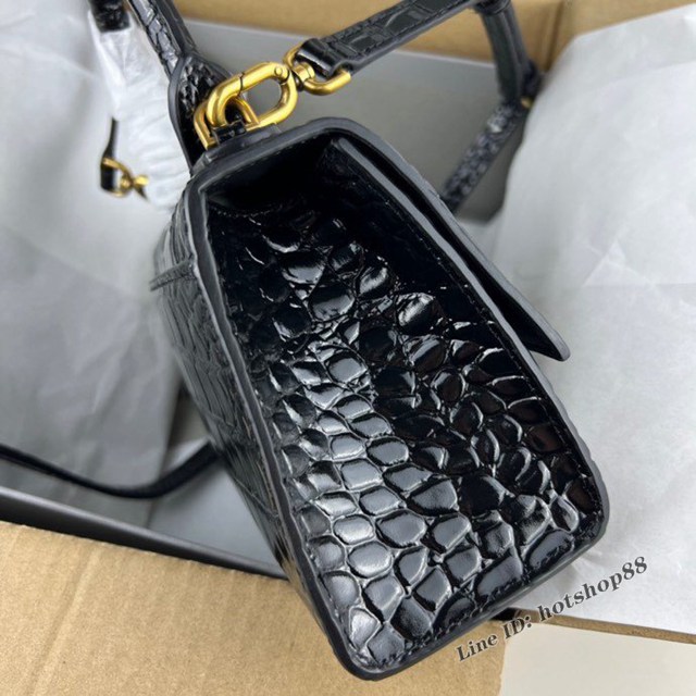 Balenciaga專櫃爆款鱷魚紋黑色金扣Hourglass沙漏包 巴黎世家頂級原單手提肩背包 fyj1216